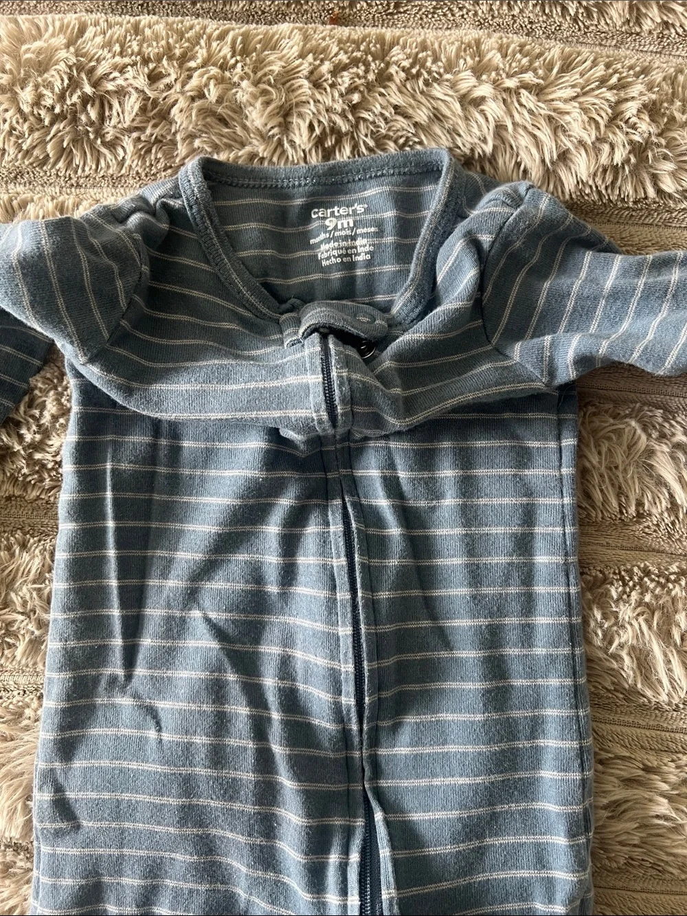 Carter's Blue Striped and Cream Animal Print Baby One-Piece Duo